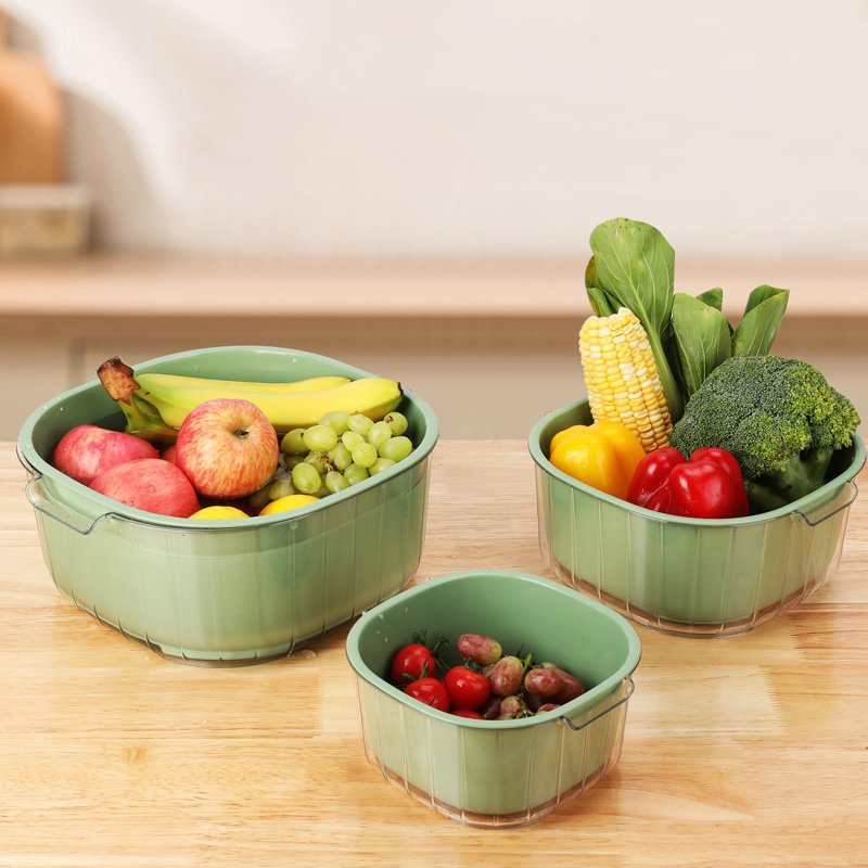 APPENIN WINTER PARK CORP 8.2 Quart Large Strainers And Colanders 3 Sets Plastic 2 In 1 Double Layered Strainers For Kitchen BPA Free Fruits And Vegetable Washing Basket For Pasta Salad Berry Cleaning ...